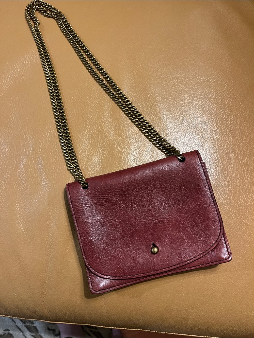 Madewell Burgundy Leather Crossbody with Antique Gold Chain